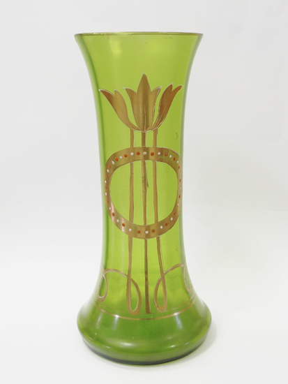 Vase made of green glass in the Art Nouveau style.