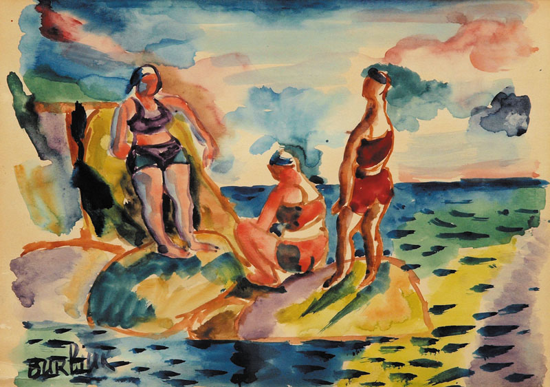 Три женщины на берегу моря.