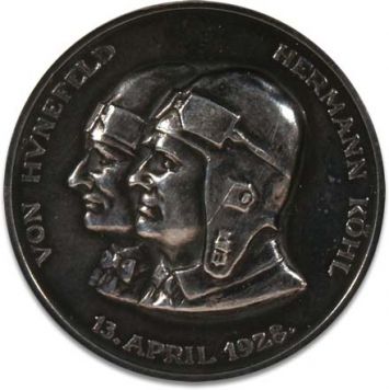 Медаль «В честь перелета над Атлантикой на самолете «Бремен». Германия 1928 г. Серебро. Вес 24,2 гр. Диаметр 36 мм. Состояние превосходное.
