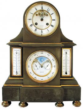 Часы каминные H.MOSER & CIE (восьмидневный завод, вечный календарь, лунные фазы, два термометра (Цельсия и Реамюра).