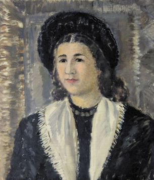Портрет женщины в черной шляпе.