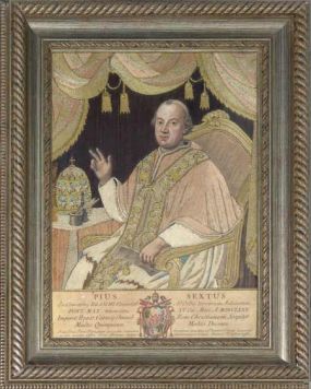 Портрет римского Папы Пия VI. Гравер Доменико Кунего, золотошвей Фаутери Бенефецентиссимо.