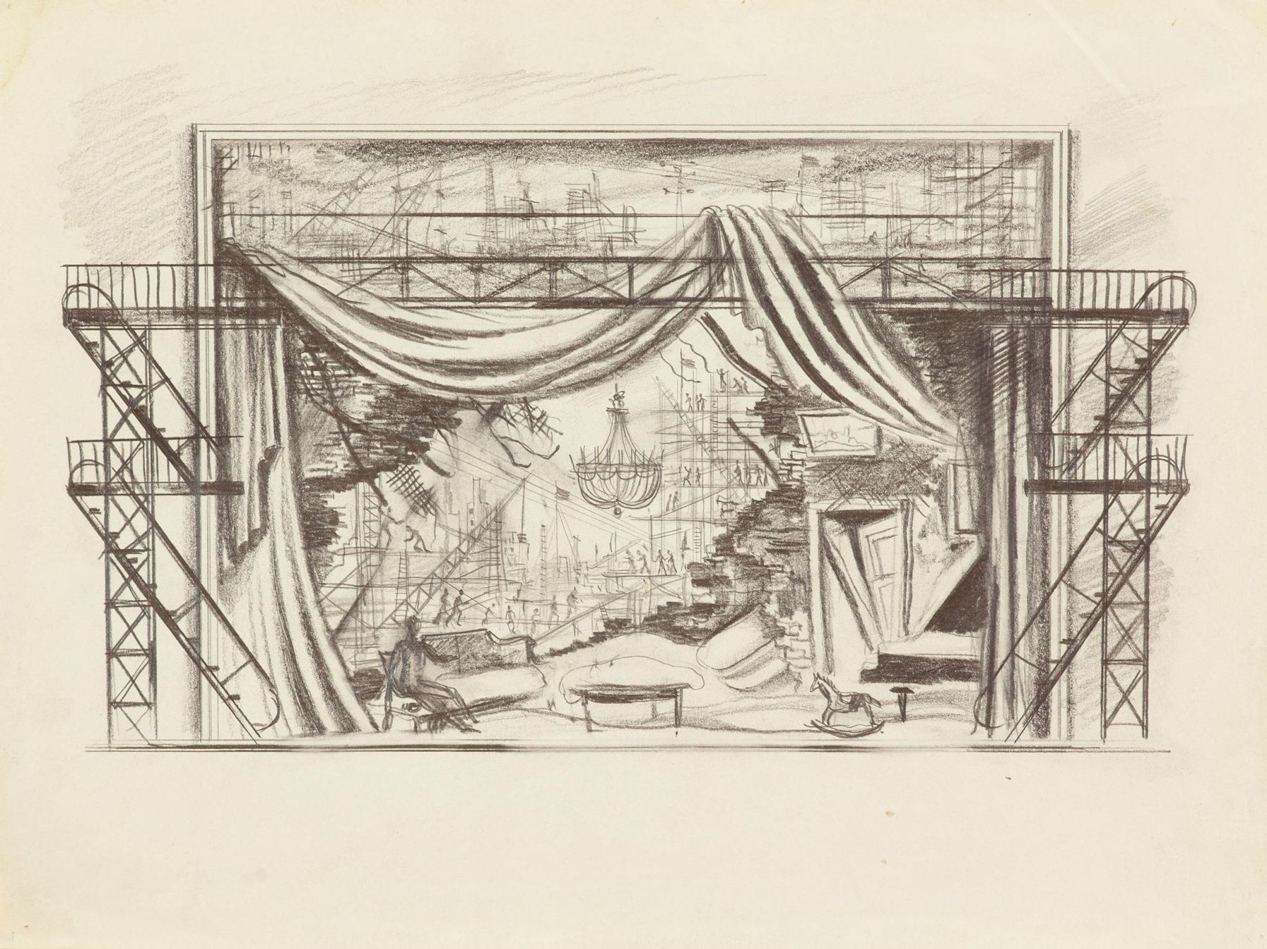 Sketch of theatrical scenery.