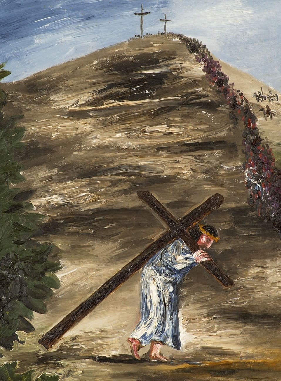 Carrying the cross.