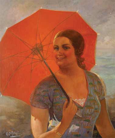 Девушка с красным зонтом.