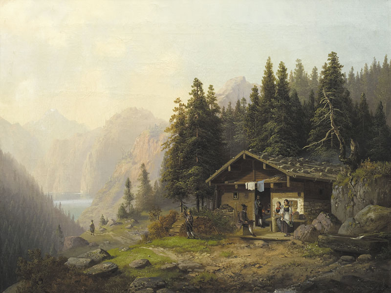 Дом на фоне гор и озера.