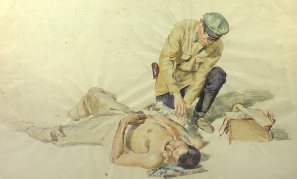 Перевязка раненого бойца