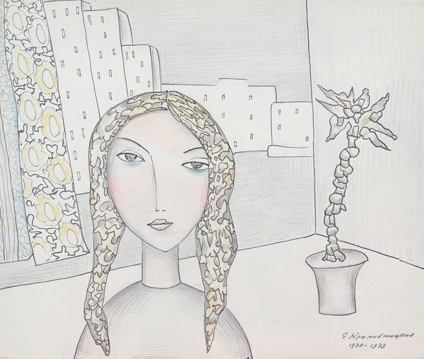 Портрет девушки с цветком на фоне окна.