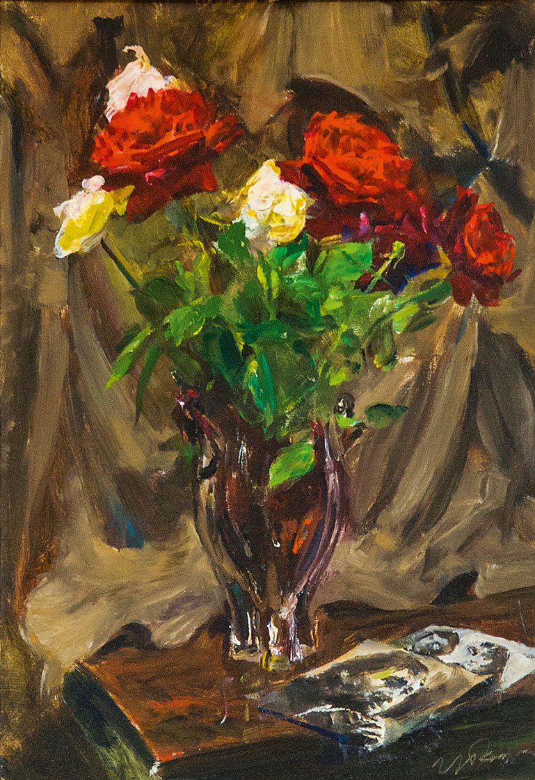 Розы с фотографией Высоцкого.