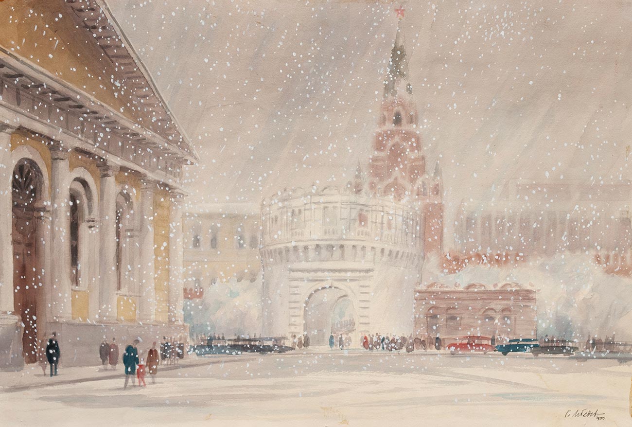 Вид на Кремль. Снегопад.	