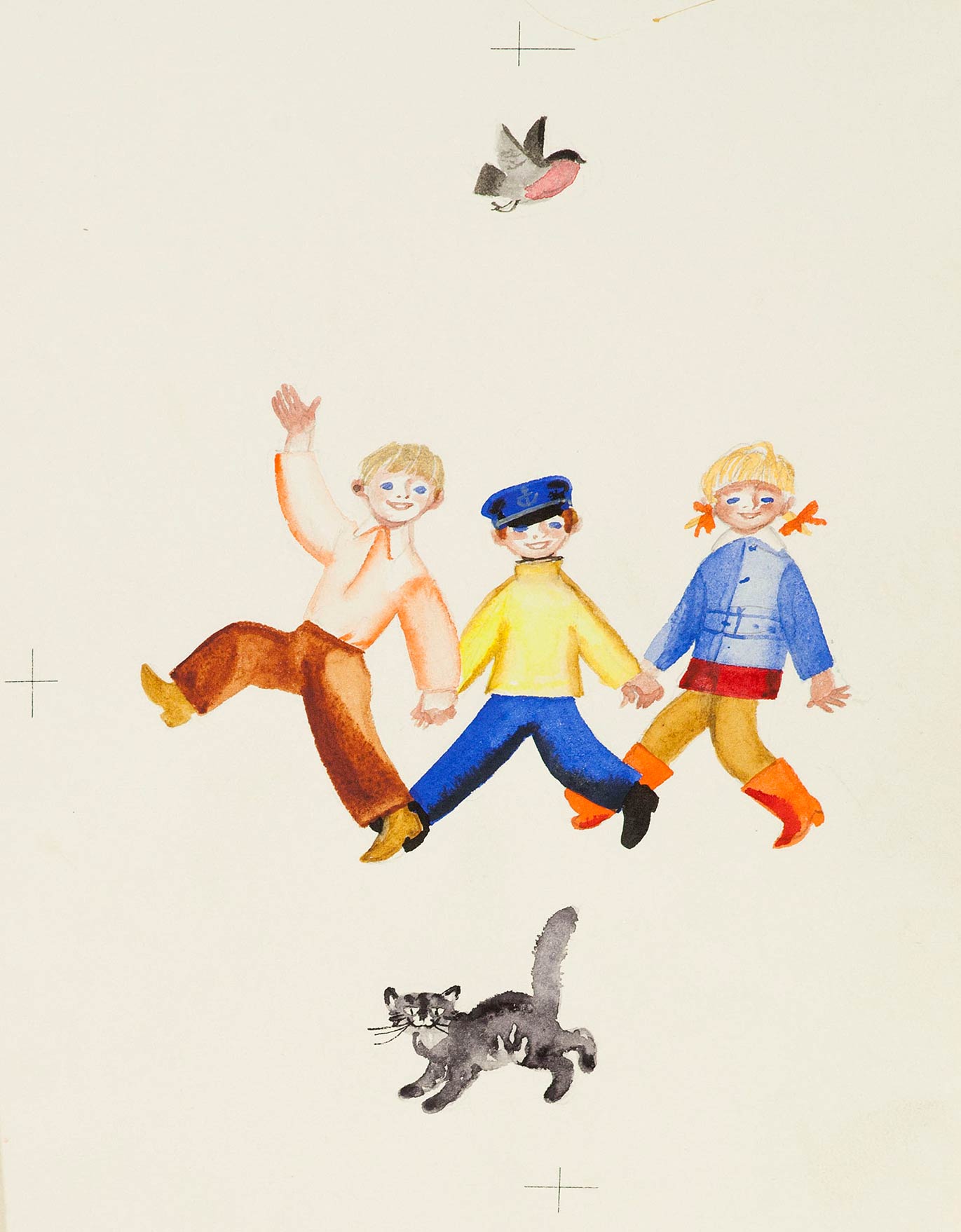 Иллюстрации к книге Е. Благининой «Бабушка-забота». 5 листов.