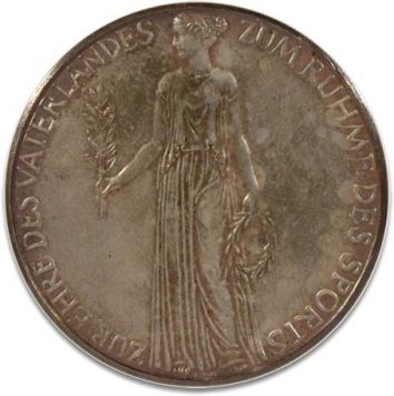 Медаль «Олимпиада в Германии» 1936 г. Серебро. Вес 19,2 гр. Диаметр 36 мм. Вручалась гостям и участникам культурной программы Олимпиады.