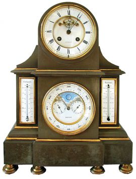 Часы каминные H.MOSER & CIE (восьмидневный завод, вечный календарь, лунные фазы, два термометра (Цельсия и Реамюра). 