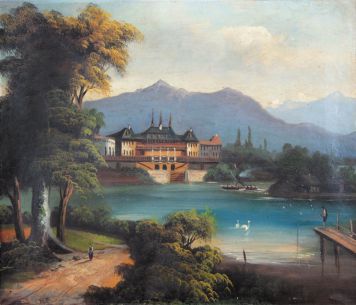Романтический пейзаж замка Пильнитц на Эльбе.