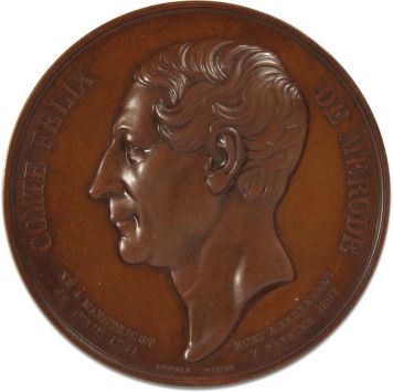 Медаль памяти графа Мерода. Бельгия. 1857 г. Бронза. Вес 135 гр. Диаметр 68 мм. Состояние превосходное.