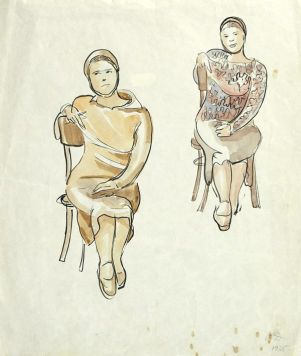 Женщины, сидящие на стульях.