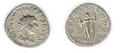 Филипп II. 247-249 гг. н.э. Антониниан, серебро. л.с. M.IVL.PILIPPVS.CAES. Бюст Филиппа II в лучевой короне вправо. о.с. IOVI CONSERVAT. Юпитер стоит влево, в руке молнии. Вес: 4,1 гр. Состояние: XF-/XF-