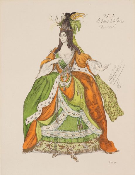 Эскиз костюма придворной дамы для балета на музыку П.И. Чайковского «Спящая красавица».