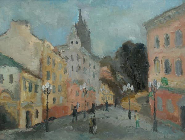 Moscow street with lanterns.