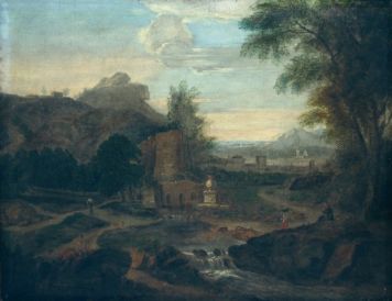 Classic landscape with a waterfall.
