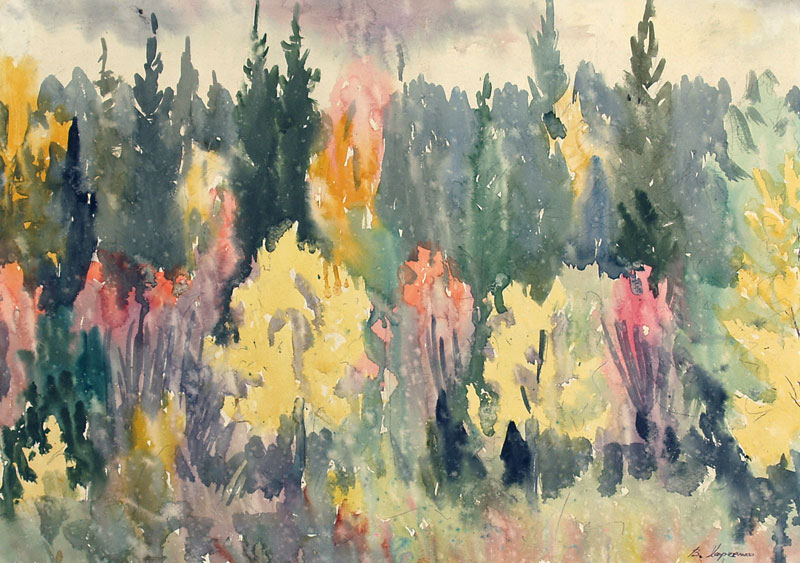 Autumn in Taiga. Rain.
