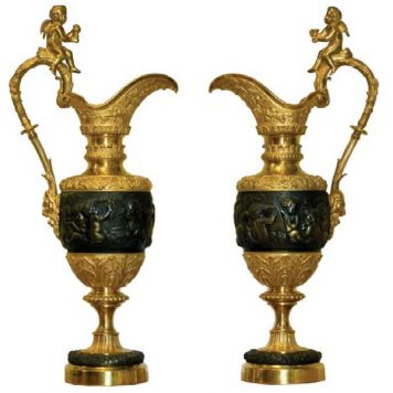 Paired interior jugs decorated with images of cupids.