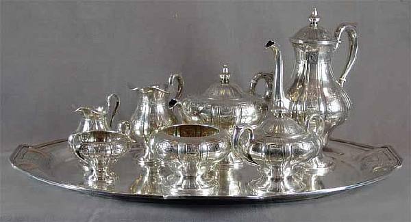 USA, Tiffany company. Coffee service on a tray of 8 items.