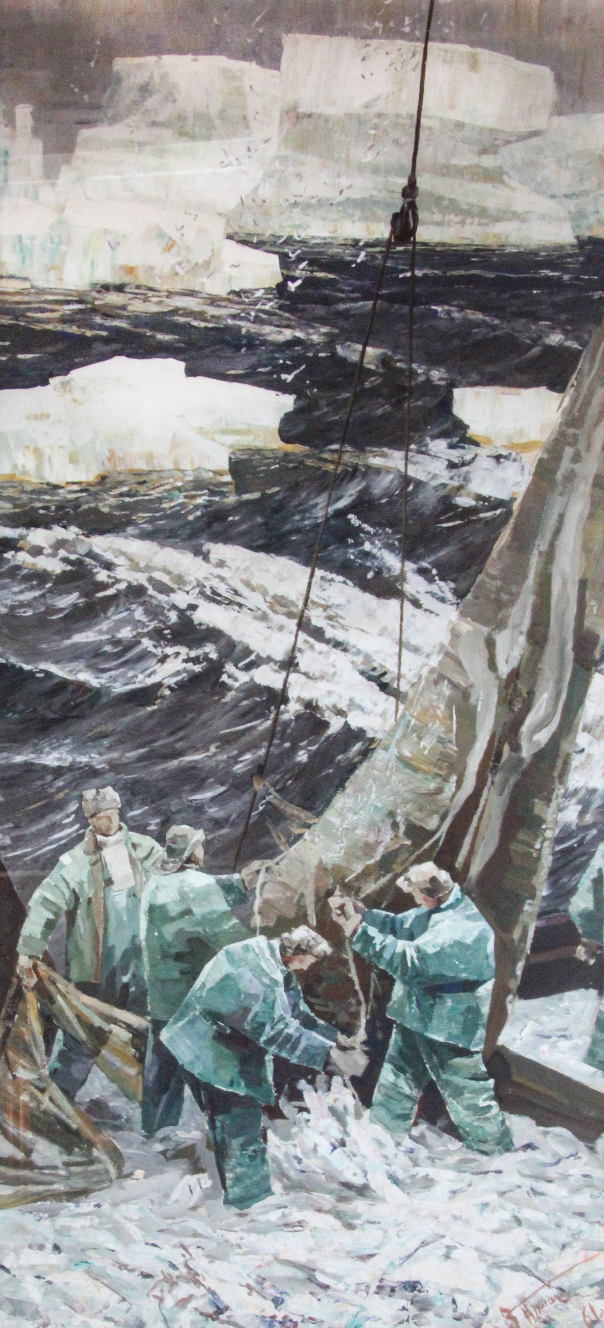 Картина Снопов В.И. Рыбаки на севере. 1961 г. Гуашь, бумага.