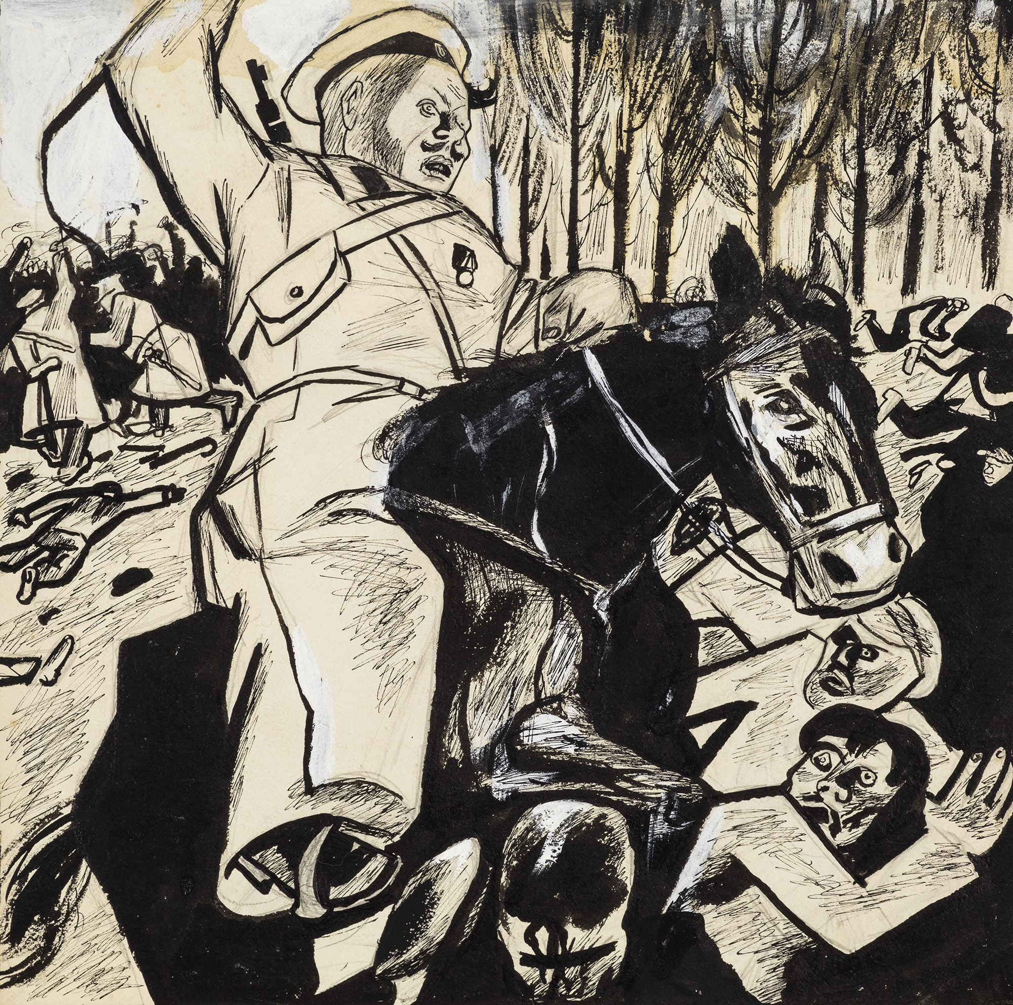 Картина Козлинский В.И. Разгон народной демонстрации. 1925 г. Бумага, тушь, белила.