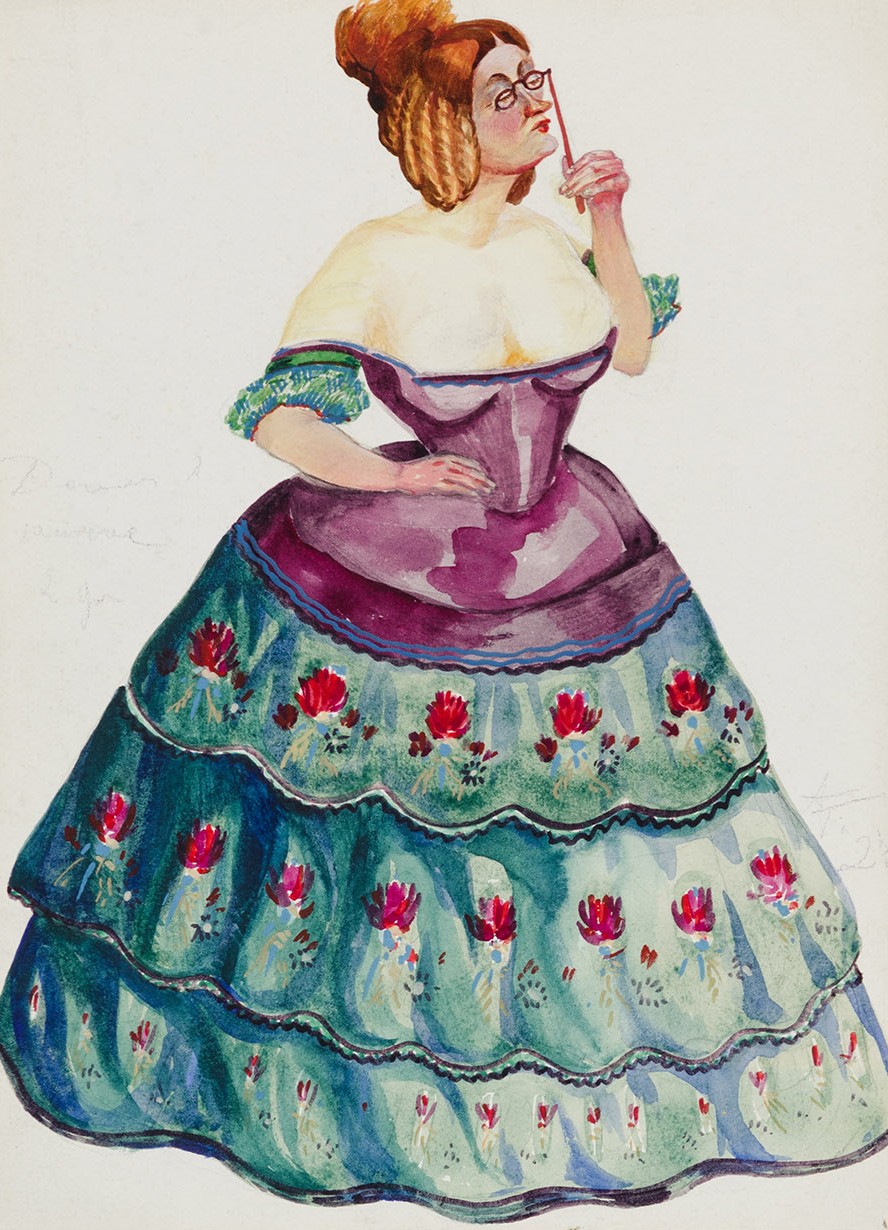 Картина Громов А.А. Дама с лорнетом. 1927 г. Бумага, акварель.