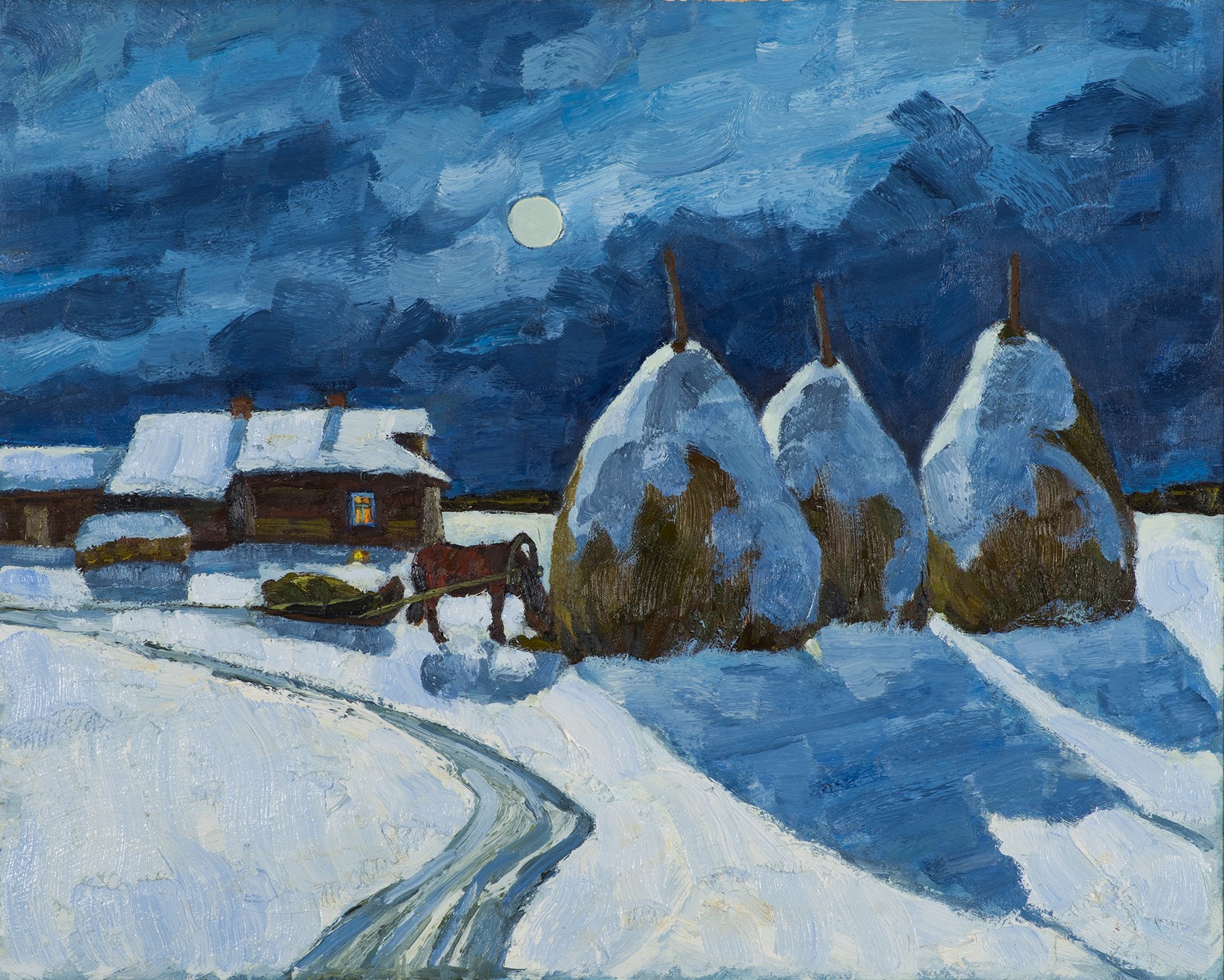 Haystacks under the moon.
