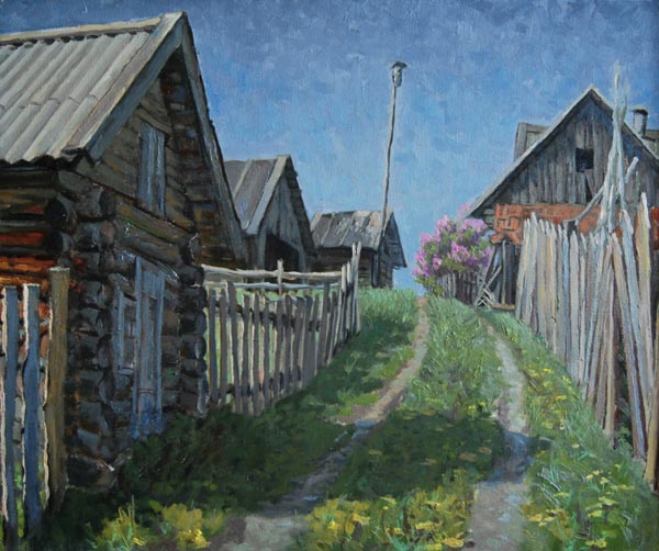 Bathhouse, barns, lilacs and spring.
