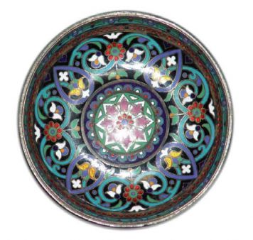 Salt shaker decorated with double-sided champlevé enamels.