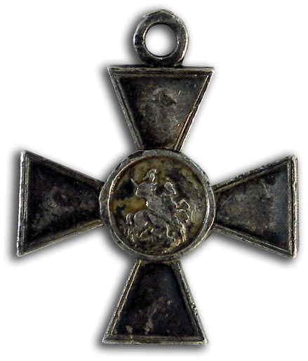 St. George's Cross, 3rd degree No. 34098. Issued during World War 1. Silver, St. Petersburg Mint. Size 34.2 mm. Weight 10.3 g.