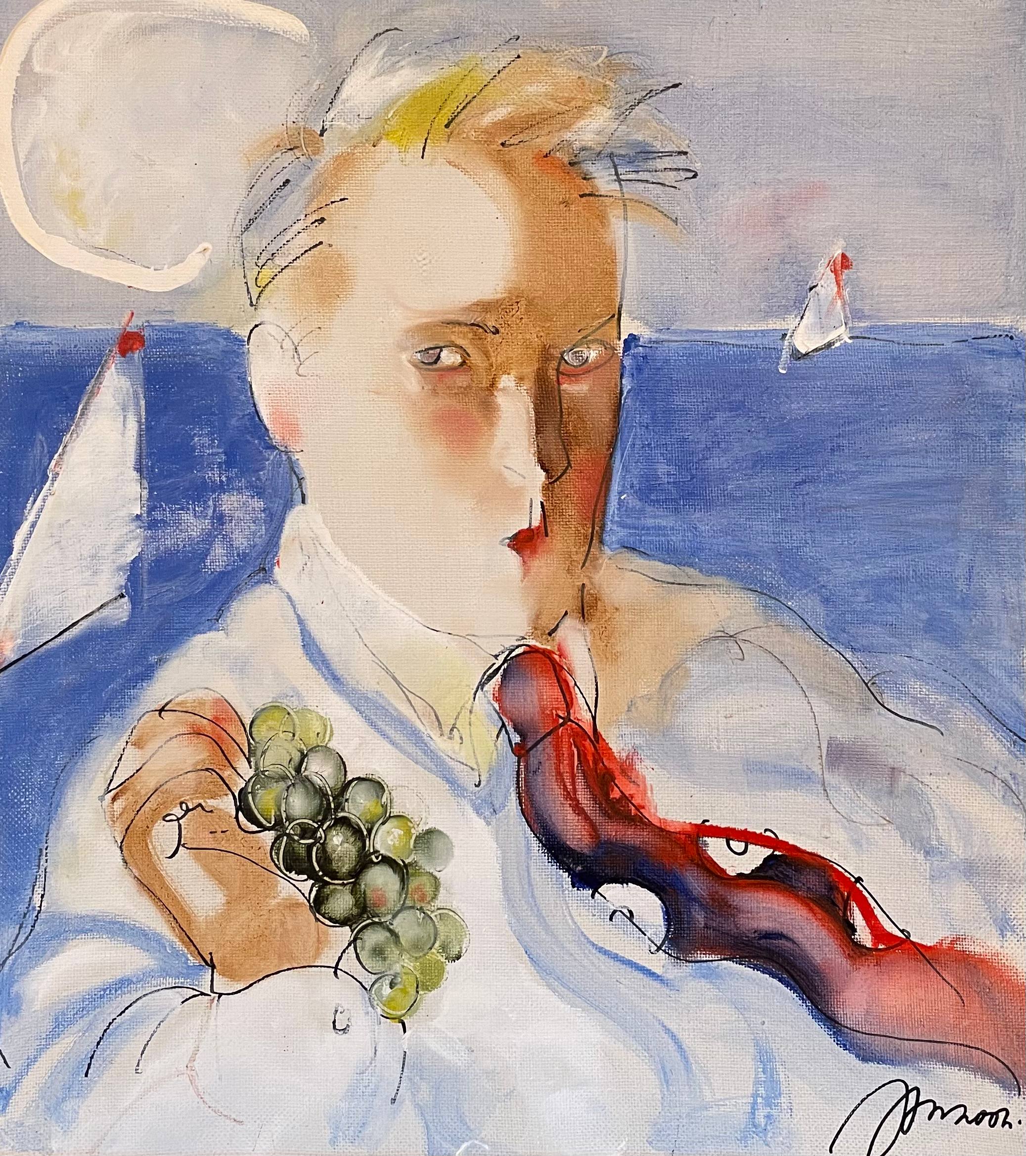 Portrait of a man with grapes.