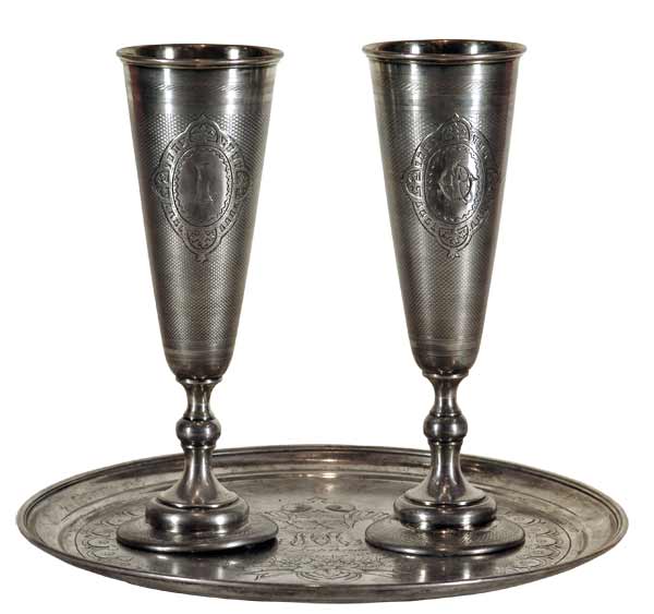 Paired glasses and tray.