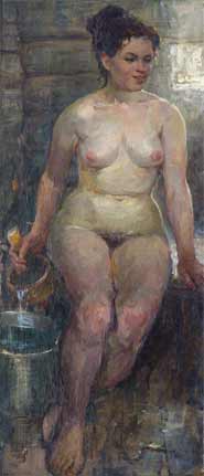In the bathhouse.