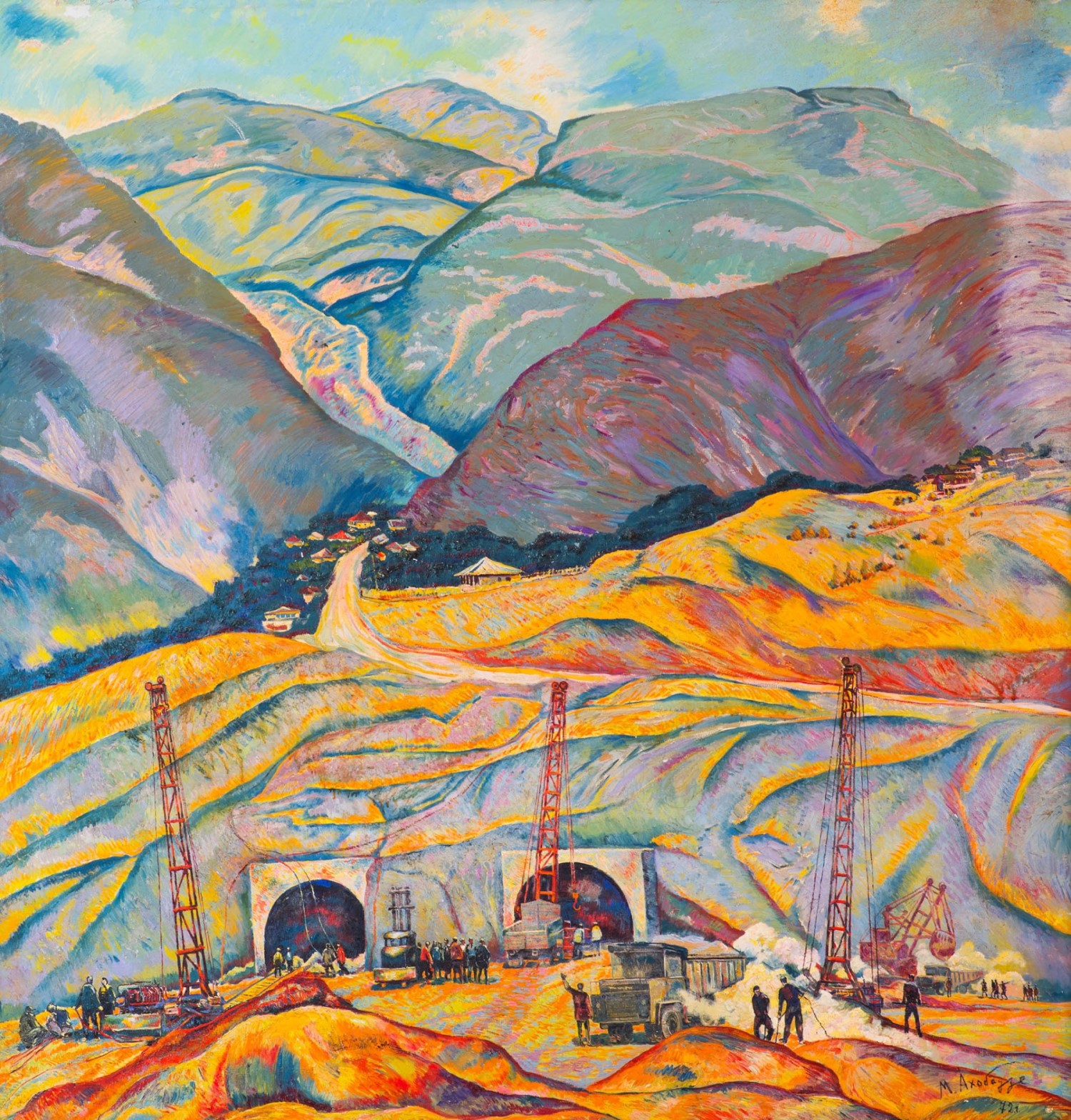 Construction of hydroelectric power station.