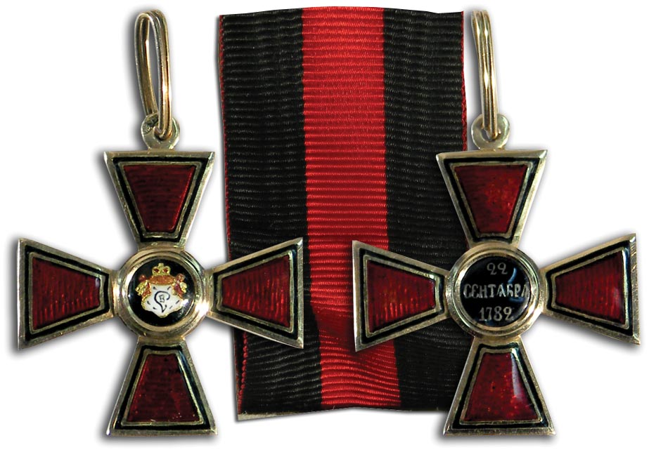Faleristics. Badge of the Order of Saint Equal-to-the-Apostles Prince Vladimir, IV degree. Last quarter of the 19th century. Workshop: “Keibel”. Gold, enamel. Stamps: on the ear St. Petersburg hallmark 56. On the arms under the enamel “AK”, double-headed eagle. Size: 34.7 mm. Weight: 6.9 g. with a ring.
