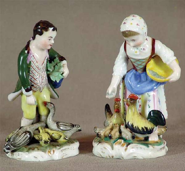 Factory of A.M. Miklashevsky. Paired figurines “Birdman and Poultry Woman”.