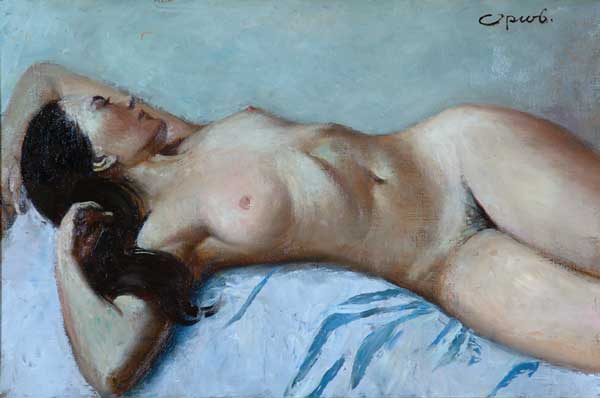 Reclining.