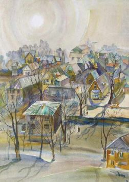 Roofs. Druskeniki. Spring sun.