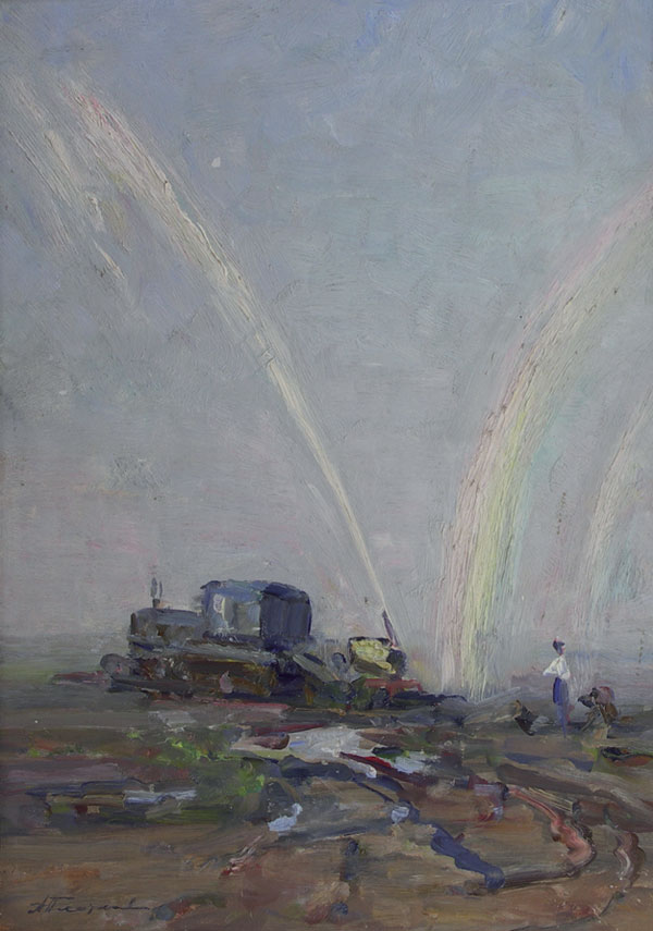 Watering fields in virgin lands.