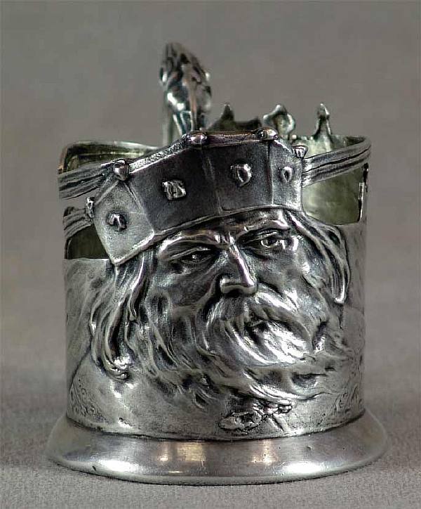 Moscow, factory Golovin A.F. A glass holder in the “New Russian style” with a relief plot image.
