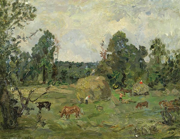 Harvesting hay.