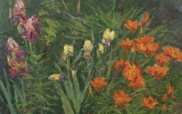 Irises and lilies.