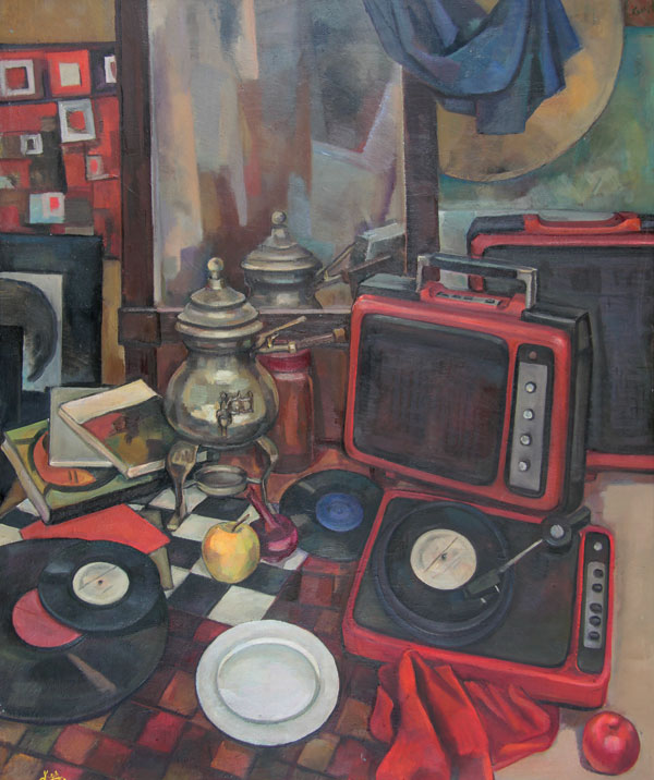 Still life with a mirror.