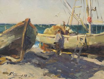 Hosta. Fishing boats.