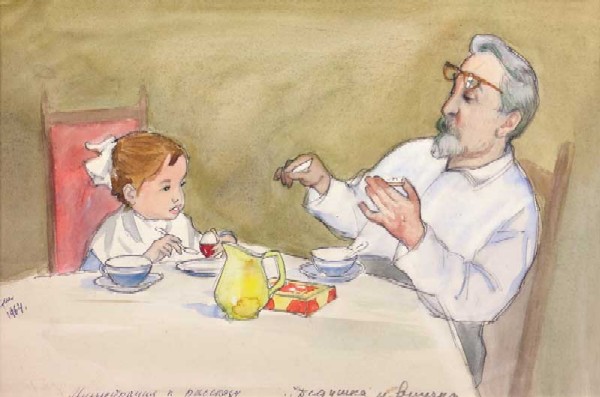 Illustration for Maksimov's story "Grandfather and Granddaughter".