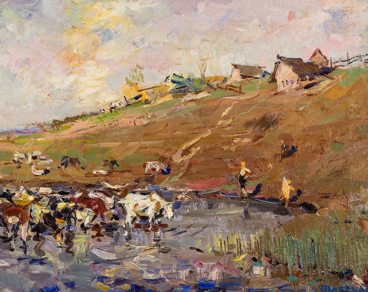 A herd at a watering place.